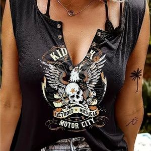 Size 14 Kid Rock Sleeveless Summer T-Shirt  Eagle Skull Motor City